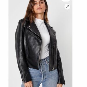 Lulu’s Women’s Black Leather-Effect Moto Jacket